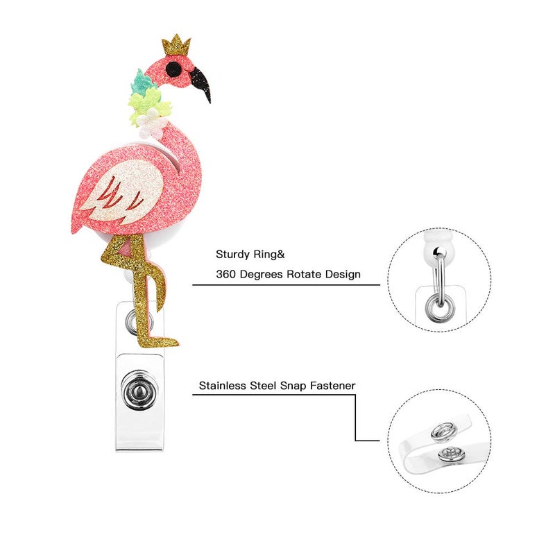 Soleebee Bling Bling Retractable Badge Reel Holder ID Badge Holder with Belt Clip for Nurse, 25.6 Inches Retractable Cord (Pink Flamingo) - Image 4